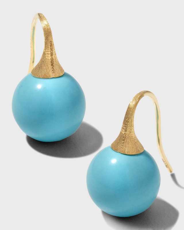 18K Yellow Gold Turquoise Drop Earrings